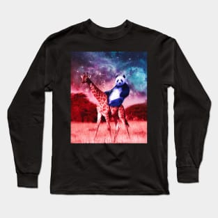 Trippy Panda Riding Giraffe In Space Long Sleeve T-Shirt